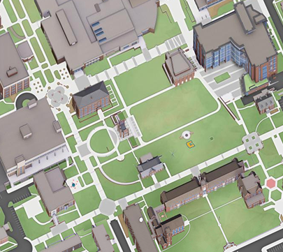 Use our interactive 3D map to locate the University of Tennessee at Chattanooga buildings, 停车场, 活动场所, 餐厅, 兴趣点, 查塔努加景点, 校园建设, 安全, 可持续性, 技术, 卫生间, 学生资源, 和更多的. 每个指标都有一个描述, 资产的图像, departments housed there (if applicable), address, 及楼宇编号(如适用).